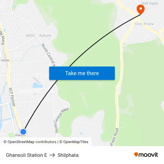 Ghansoli Station E to Shilphata map
