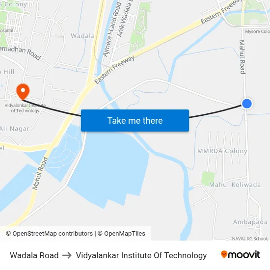 Wadala Road to Vidyalankar Institute Of Technology map