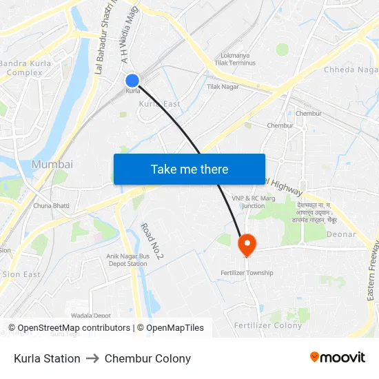 Kurla Station to Chembur Colony map