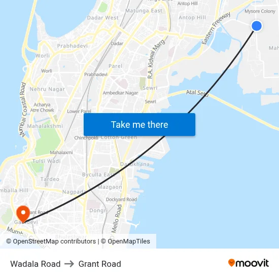 Wadala Road to Grant Road map