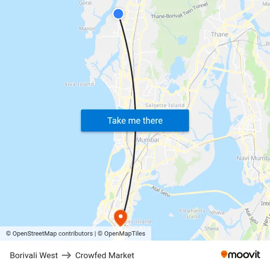 Borivali West to Crowfed Market map