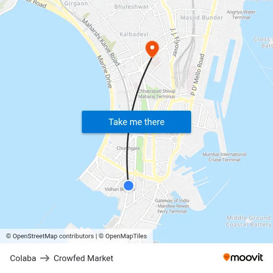 Colaba to Crowfed Market map