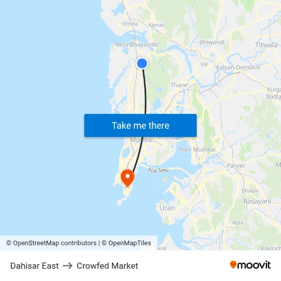 Dahisar East to Crowfed Market map