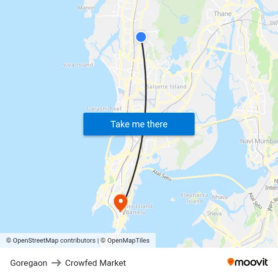 Goregaon to Crowfed Market map