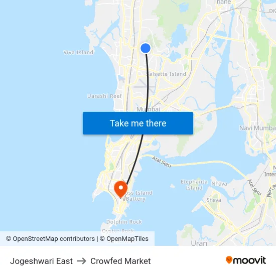 Jogeshwari East to Crowfed Market map