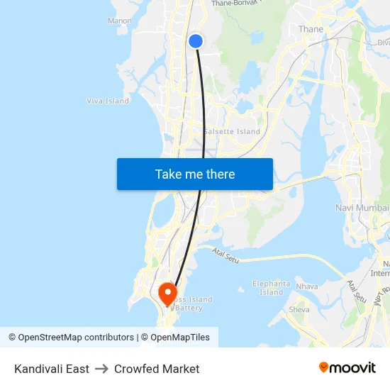 Kandivali East to Crowfed Market map
