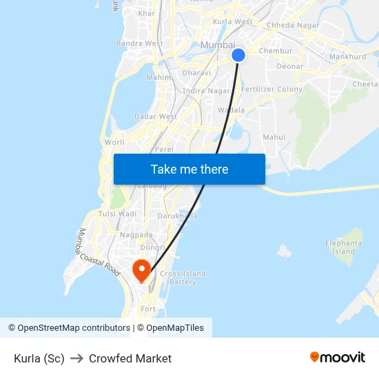 Kurla (Sc) to Crowfed Market map