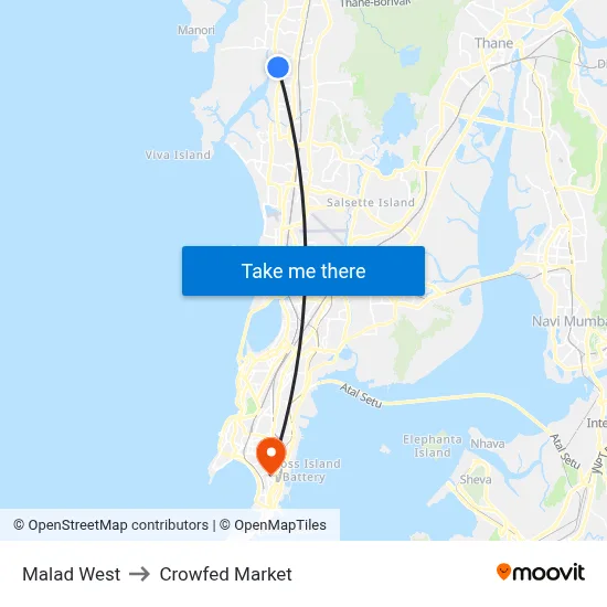 Malad West to Crowfed Market map