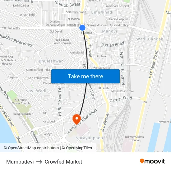 Mumbadevi to Crowfed Market map