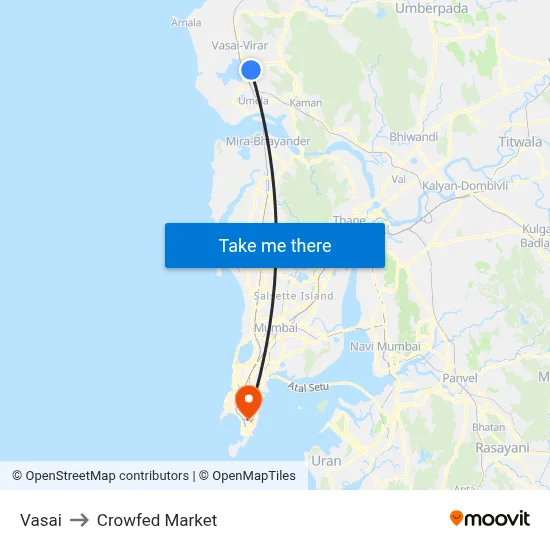 Vasai to Crowfed Market map