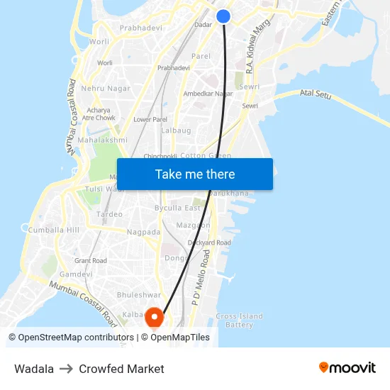 Wadala to Crowfed Market map