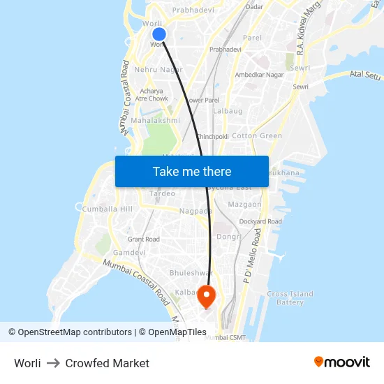 Worli to Crowfed Market map