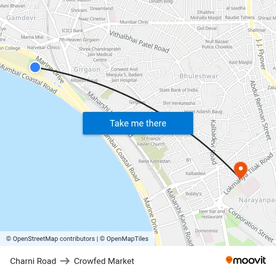 Charni Road to Crowfed Market map