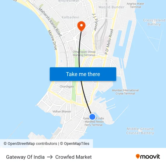 Gateway Of India to Crowfed Market map