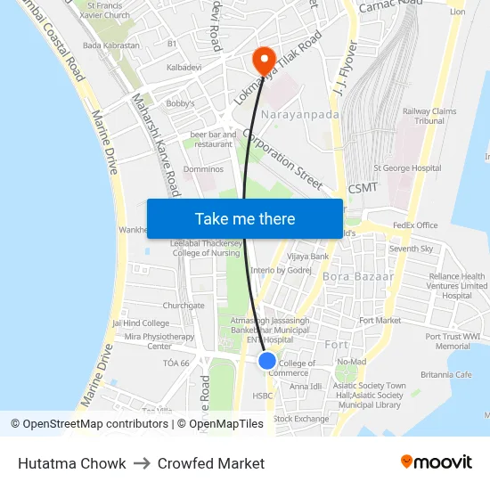 Hutatma Chowk to Crowfed Market map