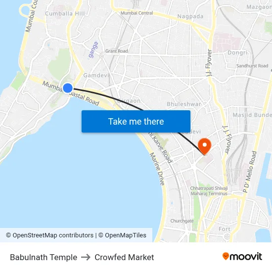 Babulnath Temple to Crowfed Market map