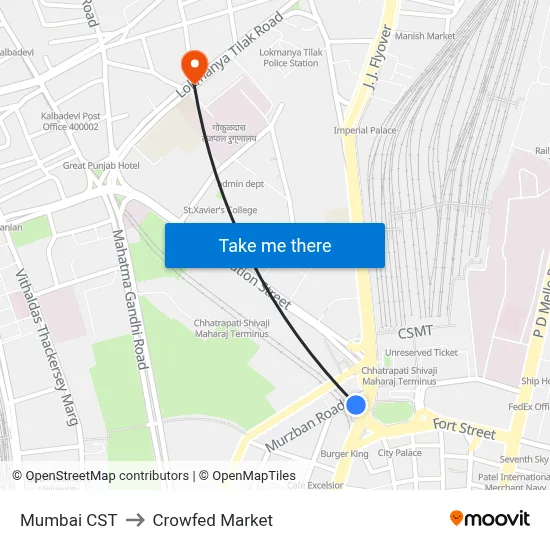 Mumbai CST to Crowfed Market map