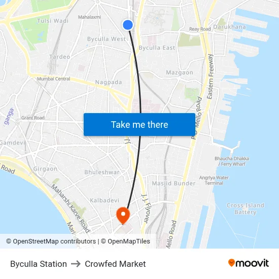 Byculla Station to Crowfed Market map