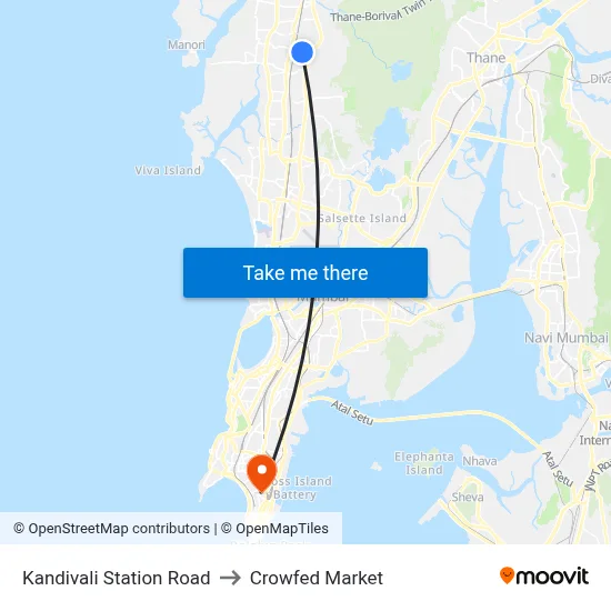 Kandivali Station Road to Crowfed Market map