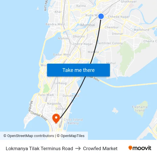 Lokmanya Tilak Terminus Road to Crowfed Market map