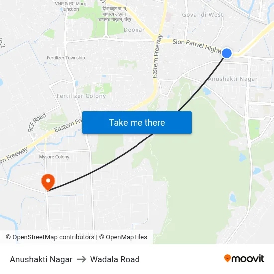 Anushakti Nagar to Wadala Road map