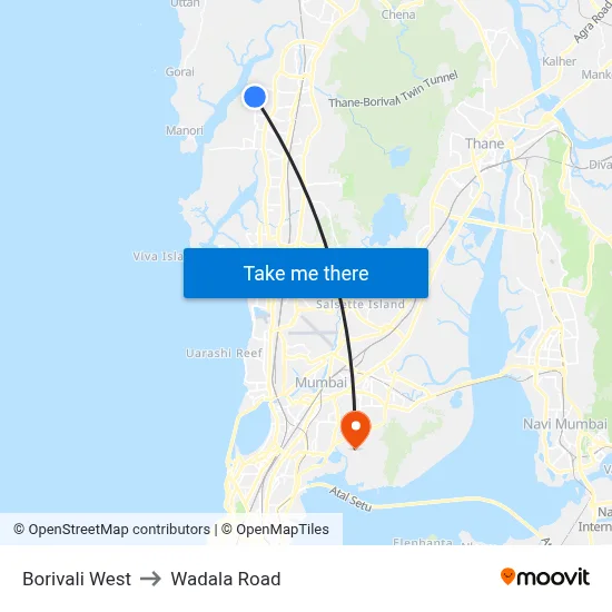 Borivali West to Wadala Road map