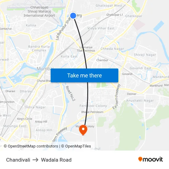 Chandivali to Wadala Road map