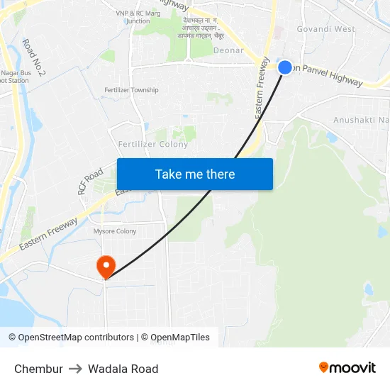 Chembur to Wadala Road map