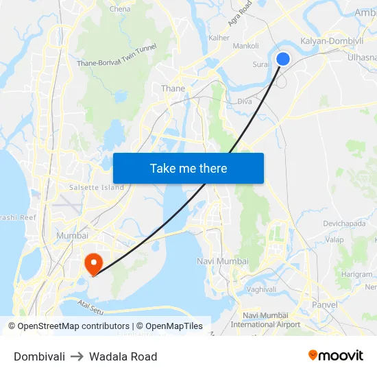 Dombivali to Wadala Road map