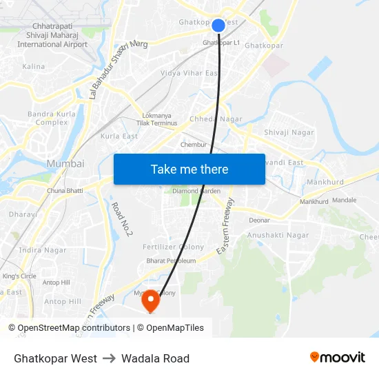 Ghatkopar West to Wadala Road map