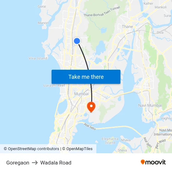 Goregaon to Wadala Road map
