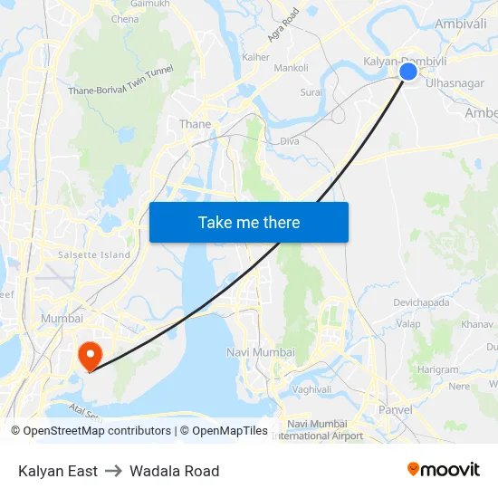 Kalyan East to Wadala Road map