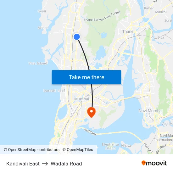 Kandivali East to Wadala Road map