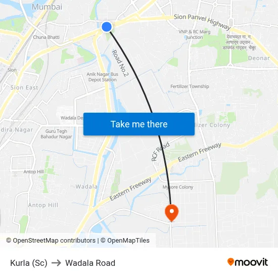 Kurla (Sc) to Wadala Road map