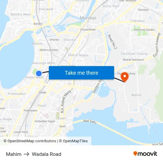 Mahim to Wadala Road map