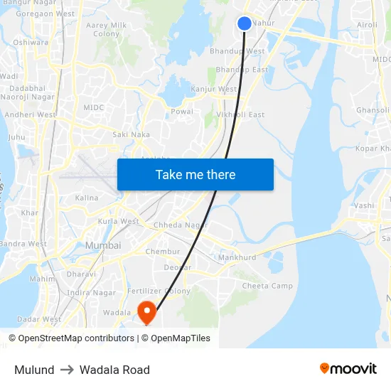 Mulund to Wadala Road map