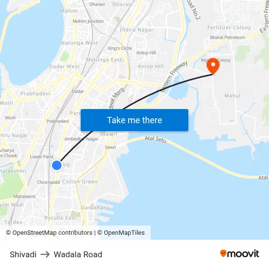 Shivadi to Wadala Road map