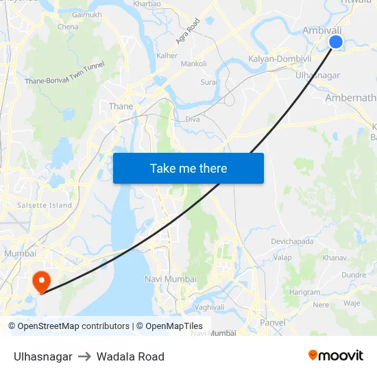 Ulhasnagar to Wadala Road map