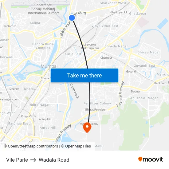 Vile Parle to Wadala Road map
