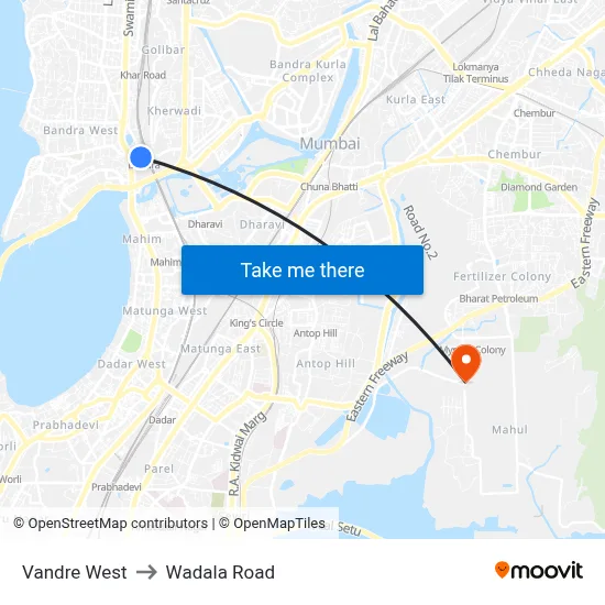 Vandre West to Wadala Road map