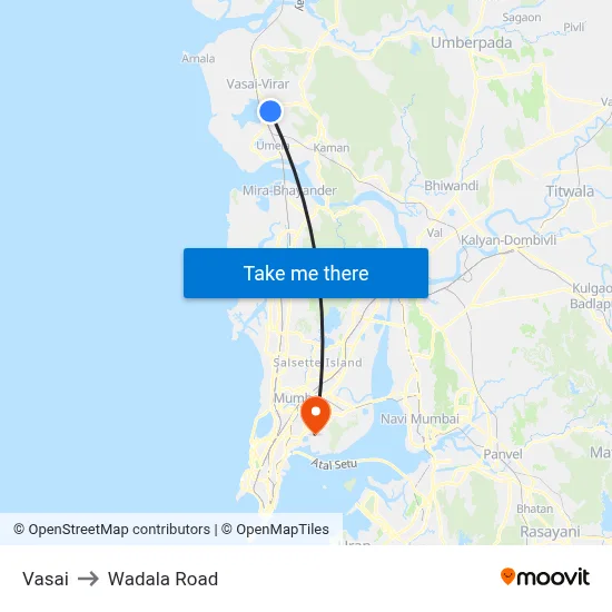 Vasai to Wadala Road map