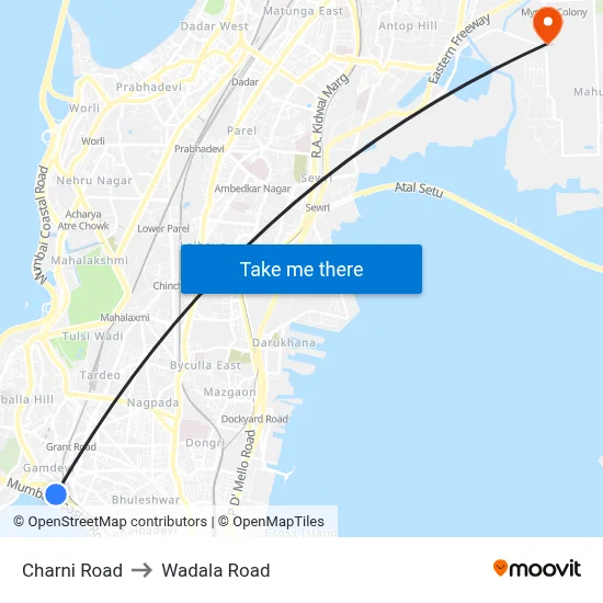 Charni Road to Wadala Road map