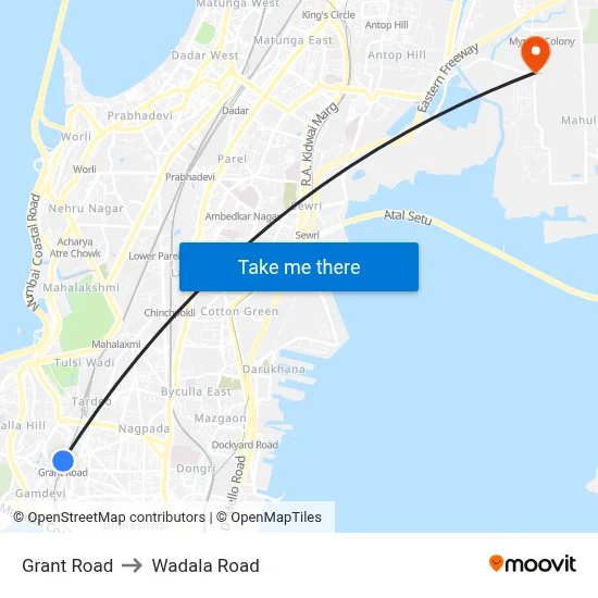 Grant Road to Wadala Road map