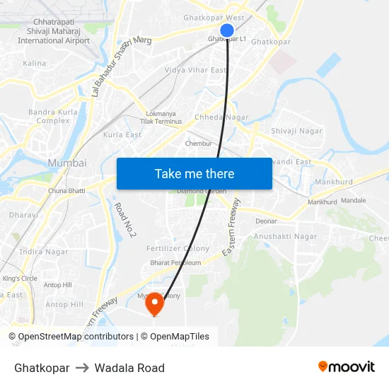 Ghatkopar to Wadala Road map