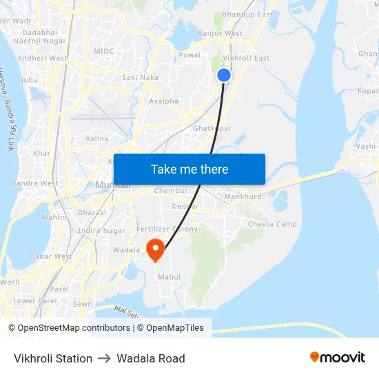 Vikhroli Station to Wadala Road map