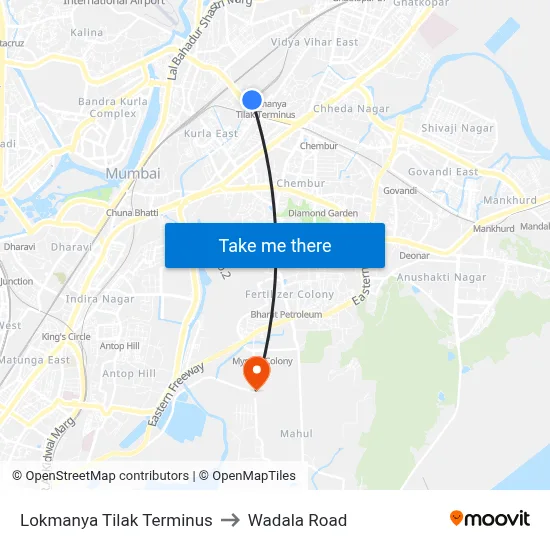 Lokmanya Tilak Terminus to Wadala Road map
