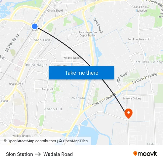 Sion Station to Wadala Road map