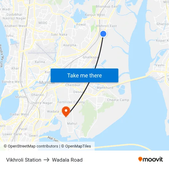 Vikhroli Station to Wadala Road map