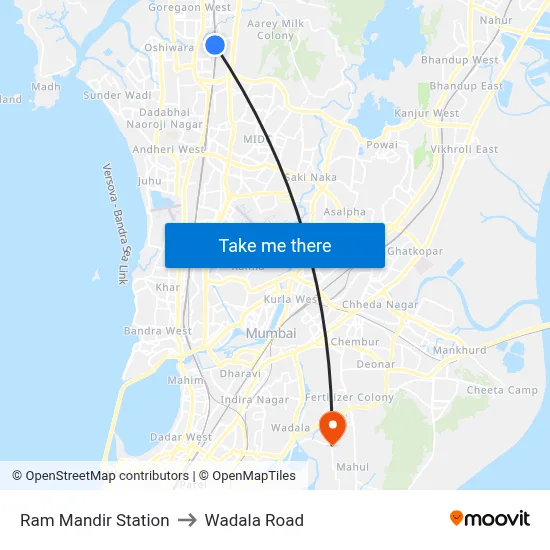 Ram Mandir Station to Wadala Road map