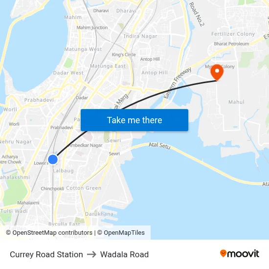 Currey Road Station to Wadala Road map